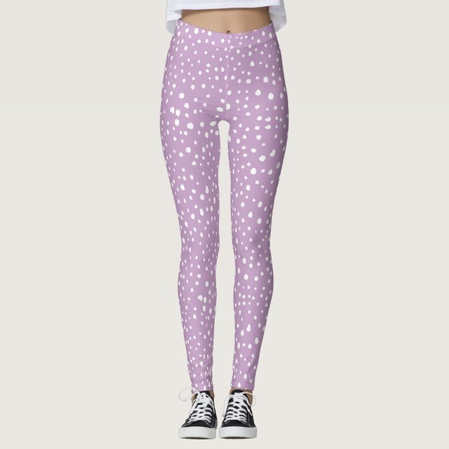 Lilac Dalmatian Spots, Dalmatian Dots, Dotted Leggings (Front)