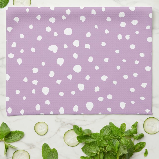 Lilac Dalmatian Spots, Dalmatian Dots, Dotted Tea Towel (Folded)