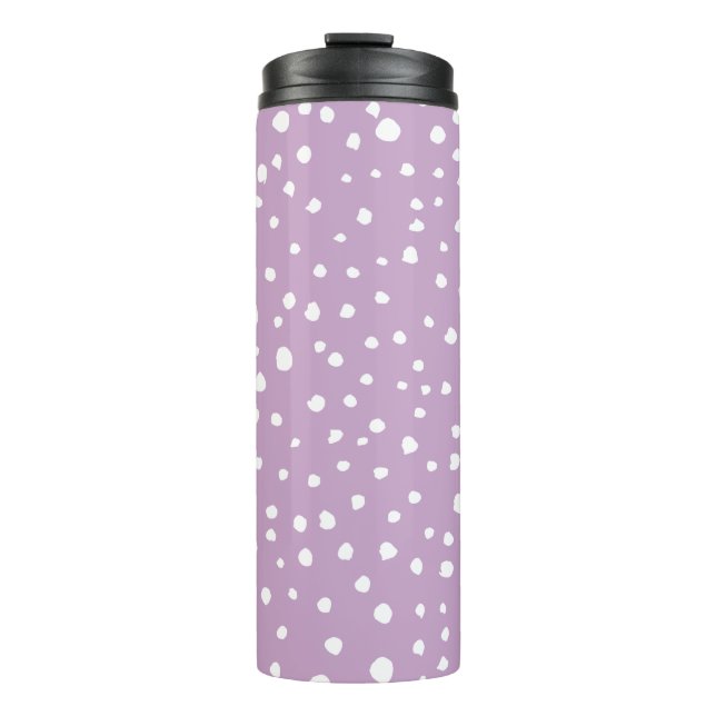 Lilac Dalmatian Spots, Dalmatian Dots, Dotted Thermal Tumbler (Front)