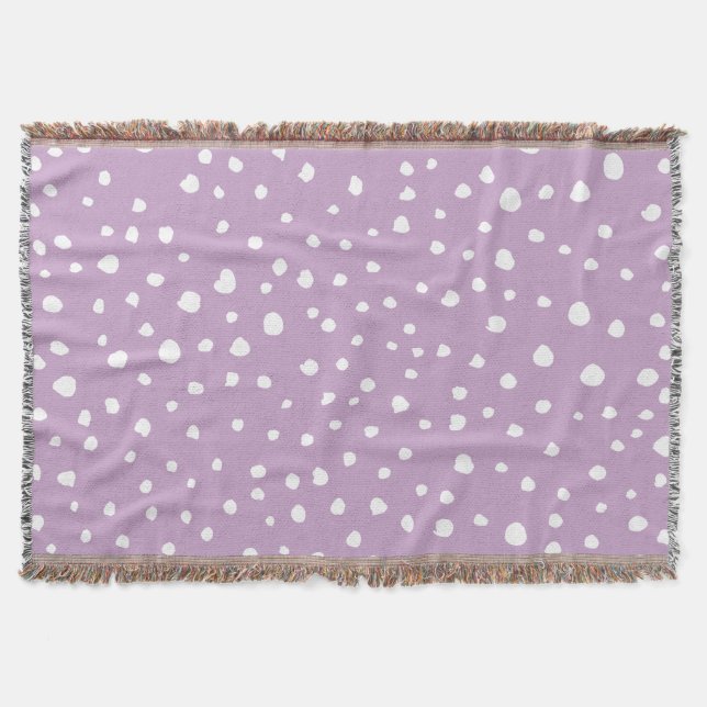 Lilac Dalmatian Spots, Dalmatian Dots, Dotted Throw Blanket (Front)