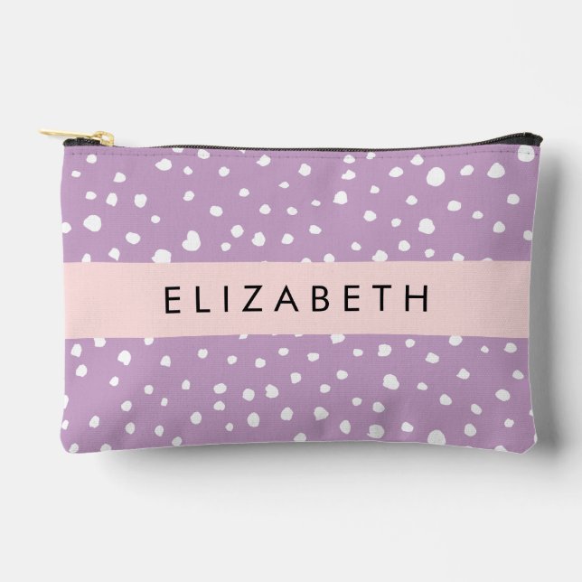 Lilac Dalmatian Spots, Dalmatian Dots, Your Name Accessory Pouch (Front)