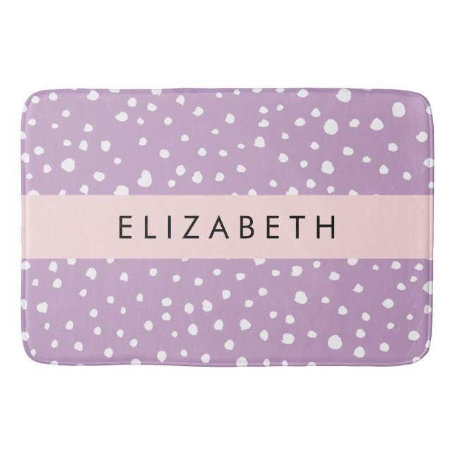 Lilac Dalmatian Spots, Dalmatian Dots, Your Name Bath Mat (Front)