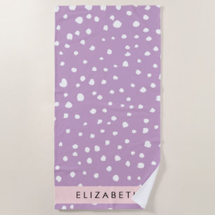 Lilac Dalmatian Spots, Dalmatian Dots, Your Name Beach Towel