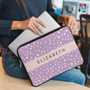 Lilac Dalmatian Spots, Dalmatian Dots, Your Name Laptop Sleeve