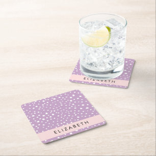 Lilac Dalmatian Spots, Dalmatian Dots, Your Name Square Paper Coaster