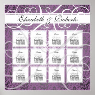 Lilac Damask 12 Table Wedding Seating Plan Chart