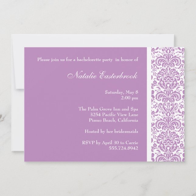 Lilac Damask Bachelorette Party Invitation (Front)