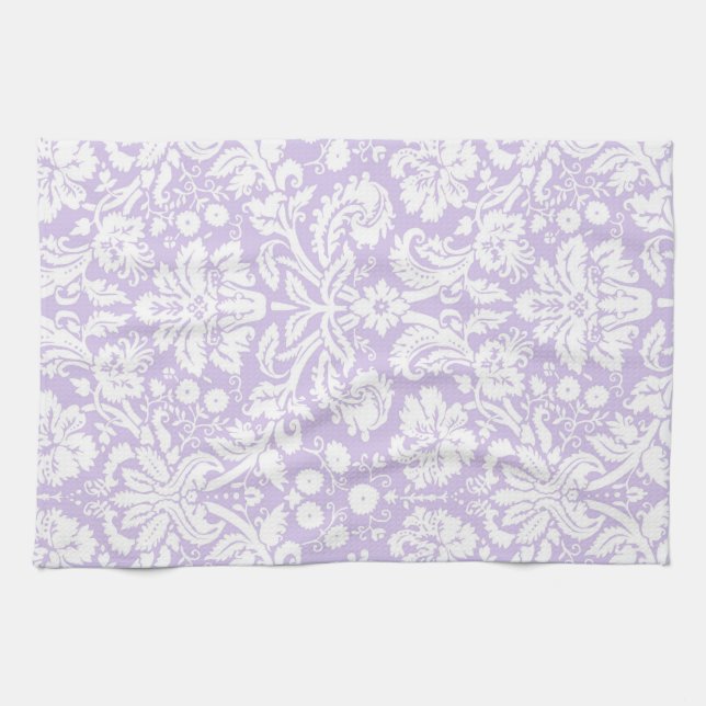 Lilac Damask Floral Kitchen Cloth Towel (Horizontal)
