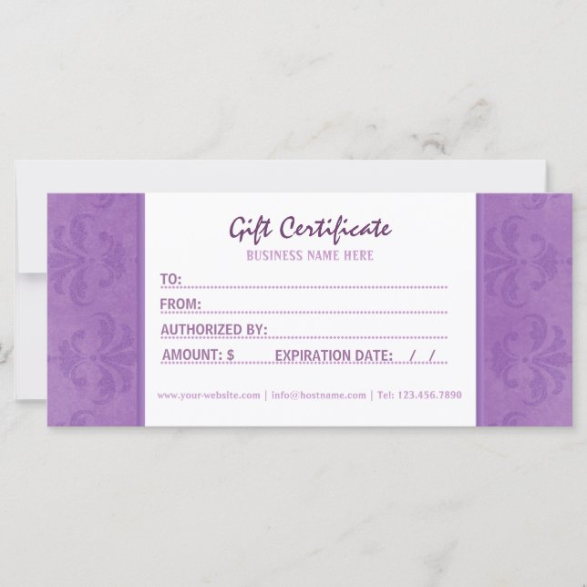 Lilac Damask Gift Certificate (Front)