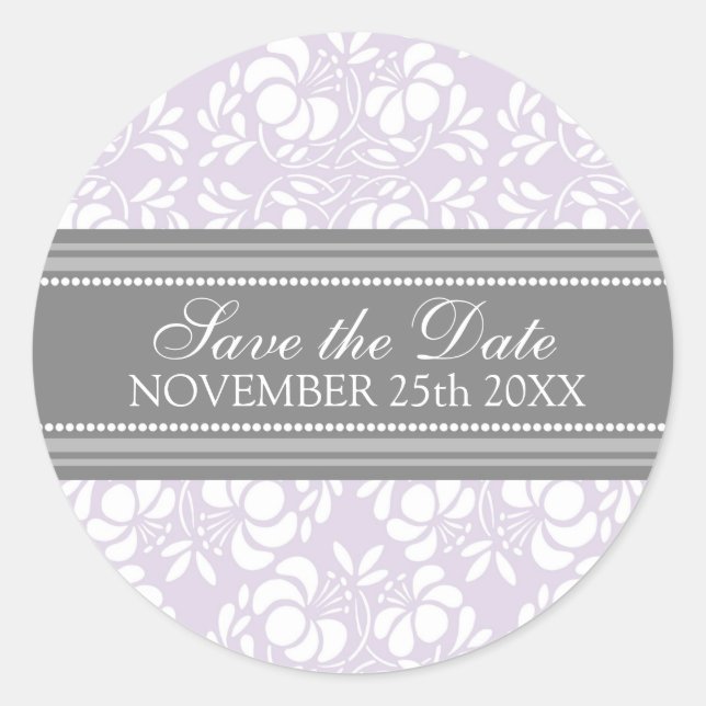 Lilac Damask Save the Date Envelope Seal (Front)