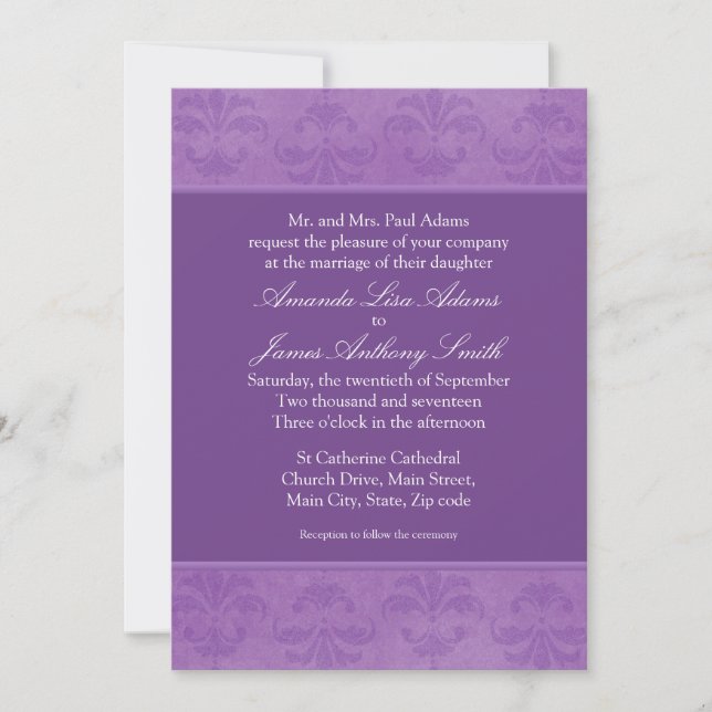 Lilac Damask Wedding Invitation (Front)