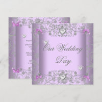 Lilac Damask Wedding Silver Diamond Hearts