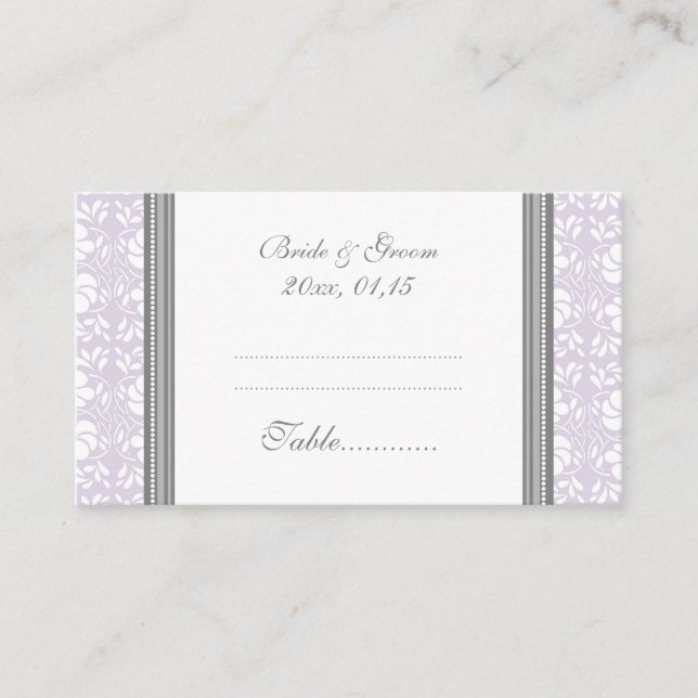 Lilac Damask Wedding Table Place Setting Cards (Front)