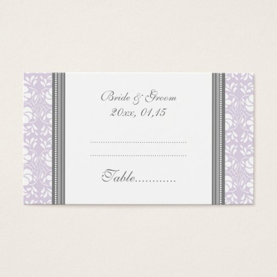 Lilac Damask Wedding Table Place Setting Cards