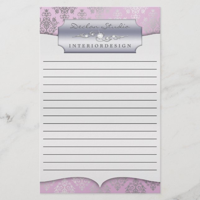 Lilac Dashing Damask Lined Business Stationary Stationery (Front)