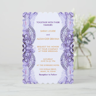 Lilac Delicate Lace Design Wedding Invitation