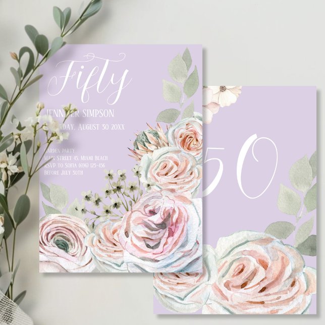 Lilac Delicate watercolor flower palepink Birthday Invitation (Lilac Delicate watercolor flower palepink Birthday Invitation)