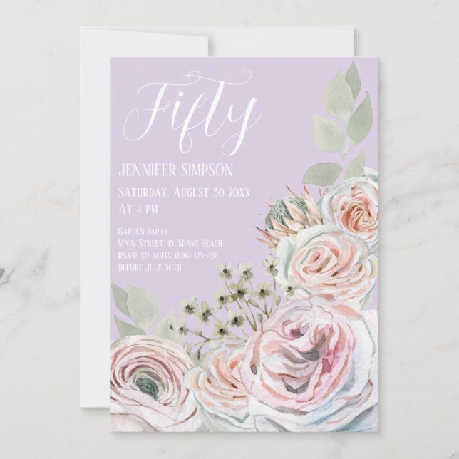 Lilac Delicate watercolor flower palepink Birthday Invitation (Front)