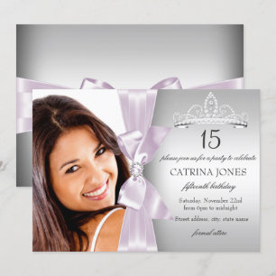 Lilac Diamond Bow & Tiara Quinceanera Invite