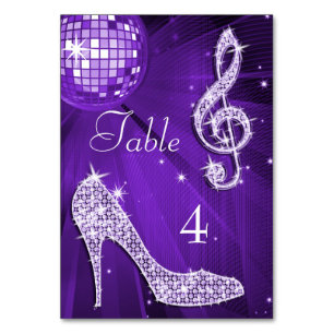 Lilac Disco Ball and Stiletto Shoe Double Sided Table Number