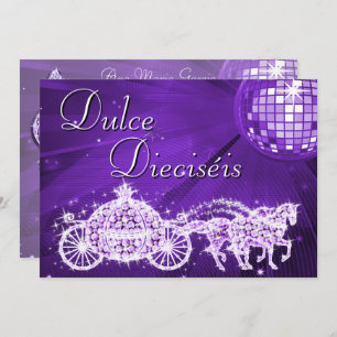 Lilac Disco Ball, Princess Coach & Horses Sweet 16 Invitation