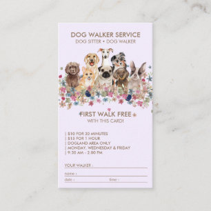 Lilac Dog Walker Service Free gift name Business Card