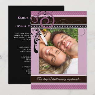 Lilac Dots & Swirls Wedding Photo Invitation
