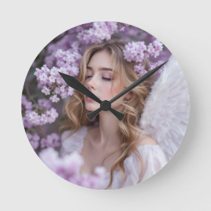 Lilac Dreams – Serene Spring Angel Round Clock