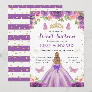 Lilac Dress Blonde Princess Sweet 16 Invitation