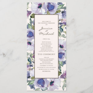 Lilac Dusty Blue Boho Floral Wedding Program Programme