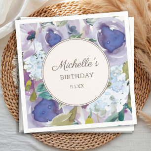 Lilac Dusty Blue Watercolor Floral Birthday Napkin