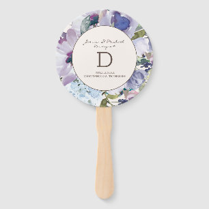 Lilac Dusty Blue Watercolor Floral Wedding Hand Fan