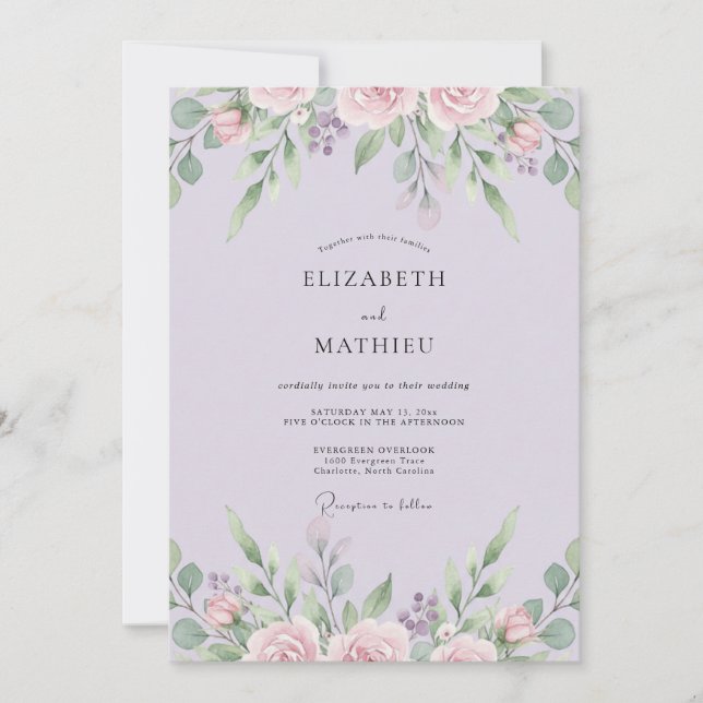 Lilac Dusty Peony Wedding Invitation (Front)