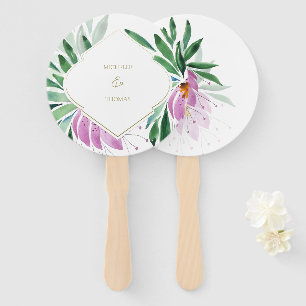 Lilac Elegant Monogram Watercolor Floral Hand Fan