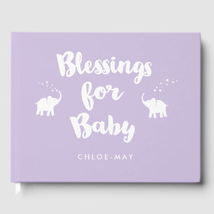 Lilac Elephants Blessings for Baby Dedication Guest Book