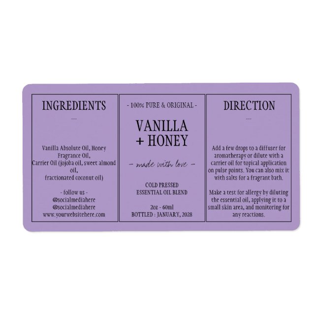 Lilac Essential Oil Cosmetic Bottle Wrap Around (Front)