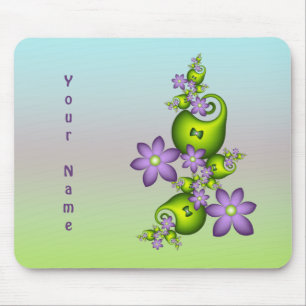 Lilac Fantasy Flowers Green Shapes Fractal Name Mouse Mat