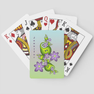 Lilac Fantasy Flowers Green Shapes Fractal Name Playing Cards