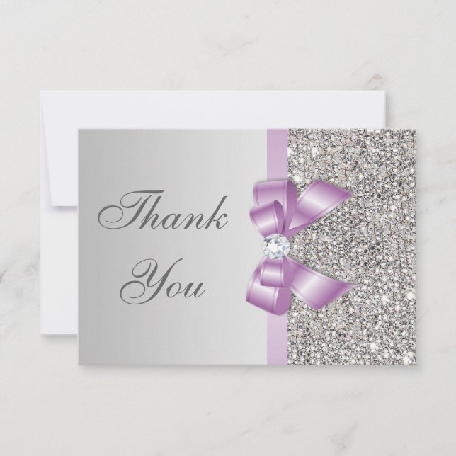 Lilac Faux Bow Silver Diamonds Thank You (Front)