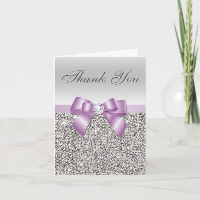 Lilac Faux Bow Silver Sequins Thank You (Front)