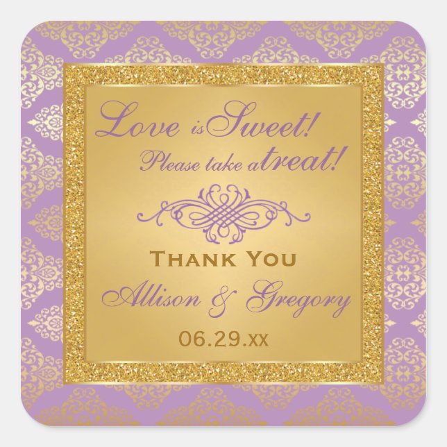 Lilac, FAUX Glitter, Damask Candy Buffet Sticker (Front)