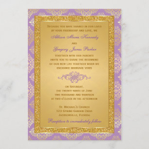 Lilac, FAUX Glitter, Damask Wedding Invitation