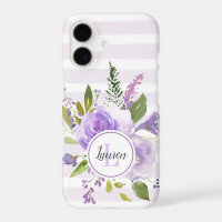 Lilac Floral and Stripes Monogram