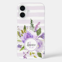 Lilac Floral and Stripes Monogram