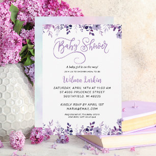 Lilac Floral Baby Shower Invitation