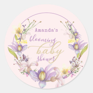 Lilac Floral Blooming Baby Shower  Classic Round Sticker