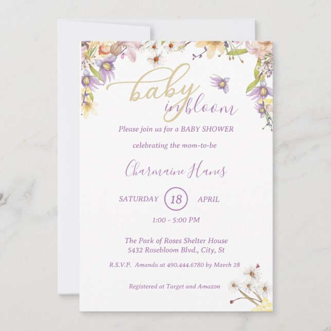Lilac Floral Blooming Baby Shower Invitation (Front)