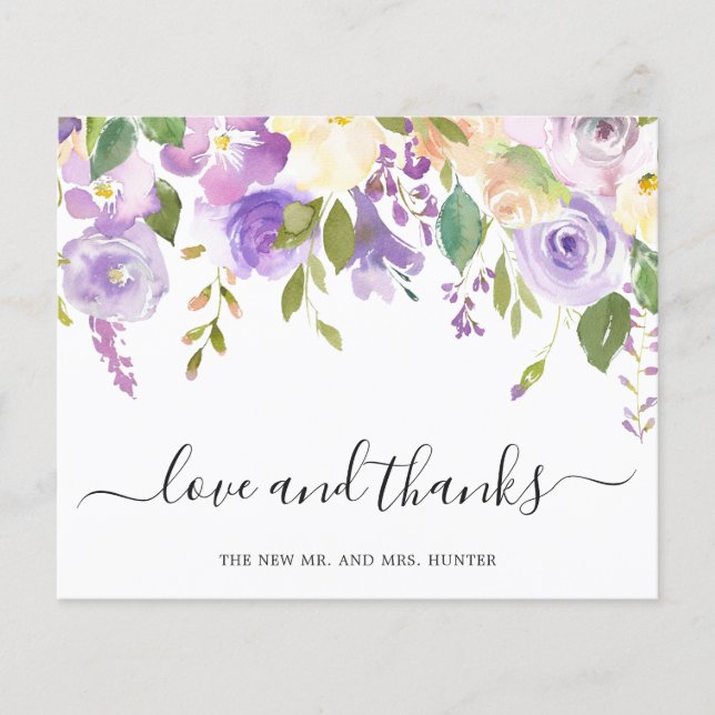 Lilac Floral Budget Wedding Thank You Card (Front)