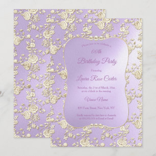 Lilac Floral Damask Rose Sepia Gold Birthday Party Invitation