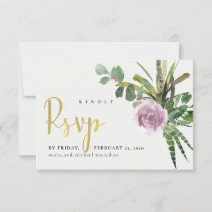 LILAC FLORAL DESERT CACTI FOLIAGE WATERCOLOR RSVP CARD